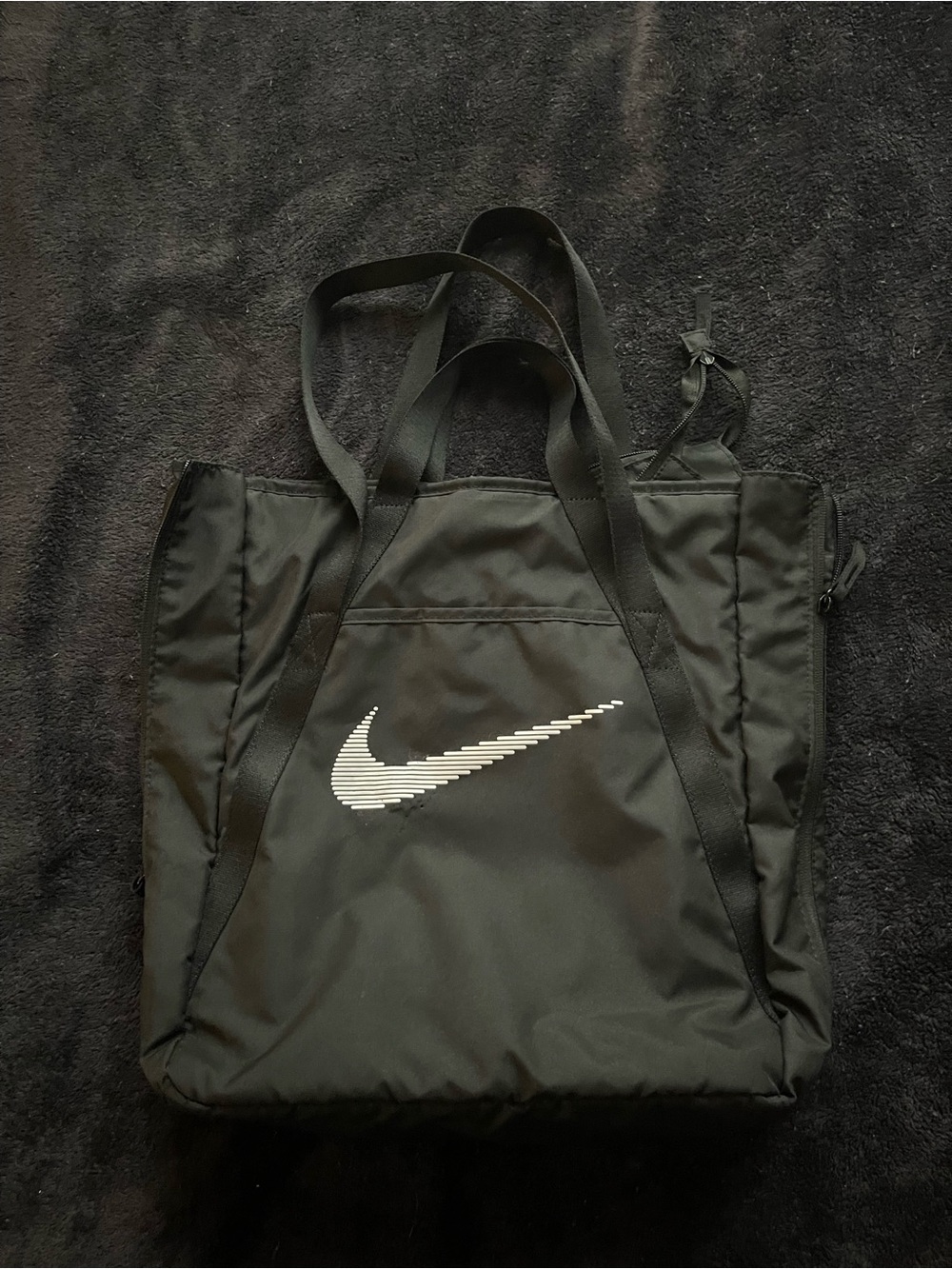 Nike Black Nylon Duffel Tote with Swoosh Expandable gym tote